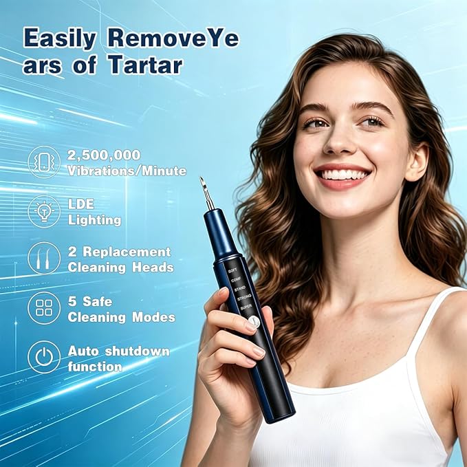 T9 Ultimate Electric Teeth Cleaner - Ultrasonic Tooth Cleaning, Violet Light Protection, 316F Stainless Steel Heads, 5-Speed Modes, IPX6 Waterproof, Oral Care Kit with 7 Accessories‌ (Blue)