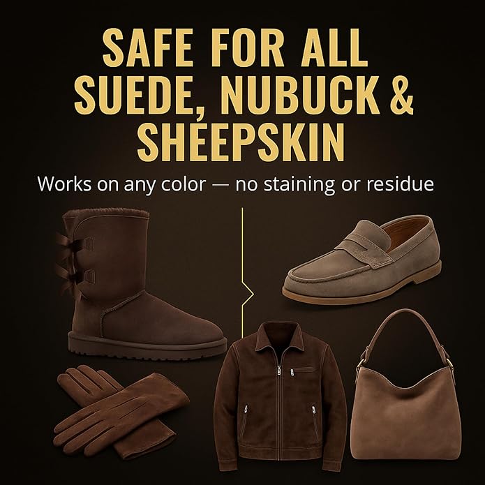 Leather Hero Suede & Sheepskin Cleaning Kit – Compatible with UGG Boots – Foam Cleaner & Conditioner, Water & Stain Protector, Deodorizer, Eraser, Brushes & Cloth – 7-Piece Complete Care Set
