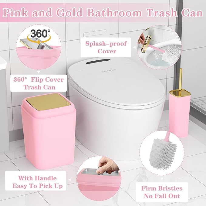 XLHOMO Bathroom Set - Pink Bathroom Sets with Shower Curtain and Rugs, 24PCS Shower Curtain Set with Hooks, Soap Dispenser, Soap Dish, Toilet Brush Holder and Trash Can for Housewarming
