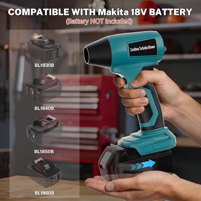 Cordless Dust Blower Compatible with Makita 18V Battery, Handhled Leaf Blower Electric Compressed Air Duster Turbo Jet Fan with Nozzles for Blowing Leaves and Dust(Battery Not Included)