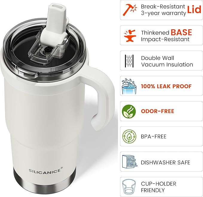 For Iced Coffee & Smoothies – Never Drink from a Moldy Lid Again: 24oz Hygienic Tumbler, 100% Leakproof Lid & Removable Foldable Spout. Reinforced Base, Fits Cup Holders-Cream