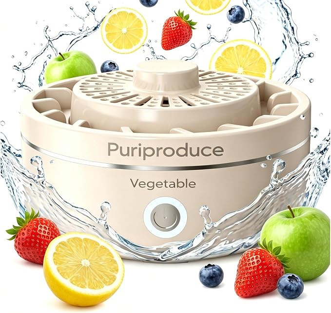 Cleaner, Portable Food Cleaner for Removing Surface Impurities, Wax & Grime, 10-Minute Automatic Cleaning, IPX7 Waterproof. Applicable to Fruits, Meat, Veggies and Grains.