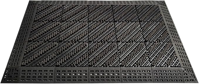 Heavy Duty Outdoor Boot Scraper Mat, 35.5" x 23.5", Black | Mud & Snow Doormat with Stiff Nylon Bristles Modular Interlocking Shoe Cleaner for Patio Garage
