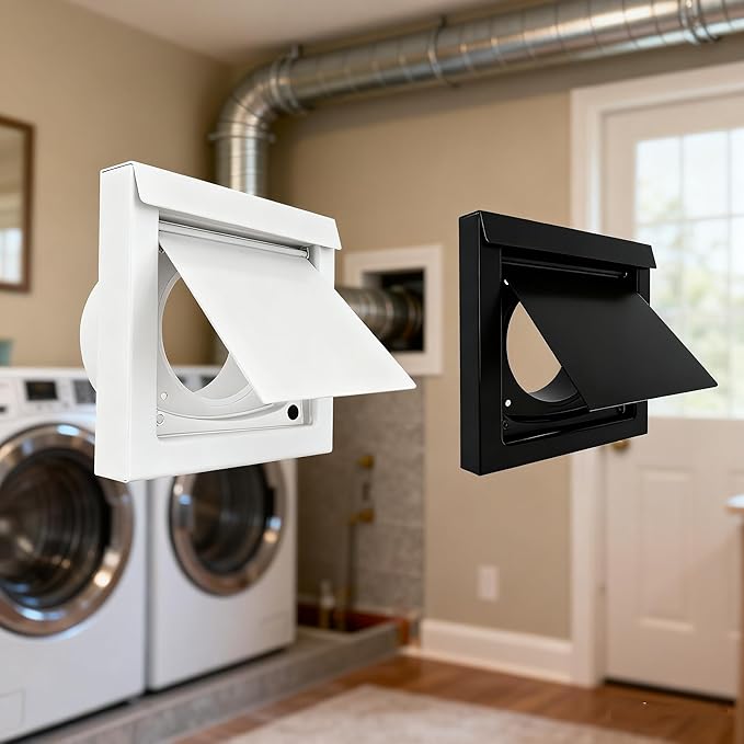 CulinaryEdge Magnetic Dryer Wall Vent Cover Outside Exterior 4 Inch, Bathroom Exhaust Fan Hood Duct Vent Kit Cover Outdoor（White）