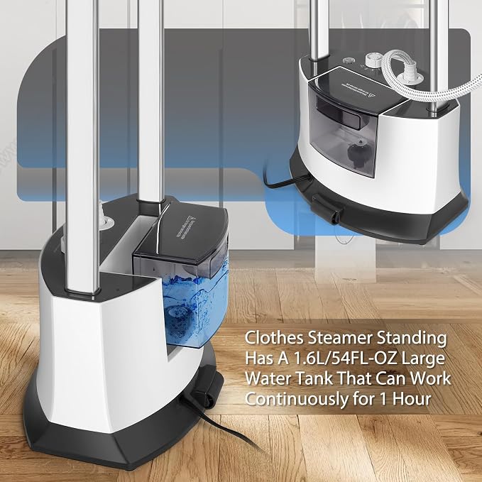 Standing Garment Steamer 1500W Standing Garment Steamer - 30s Fast Heat, 101 fl.oz Detachable Tank, 2 - Level Steam Ironing Board and Clothing Hanger,Adjustment for Flat Hanging & Diagonal Ironing