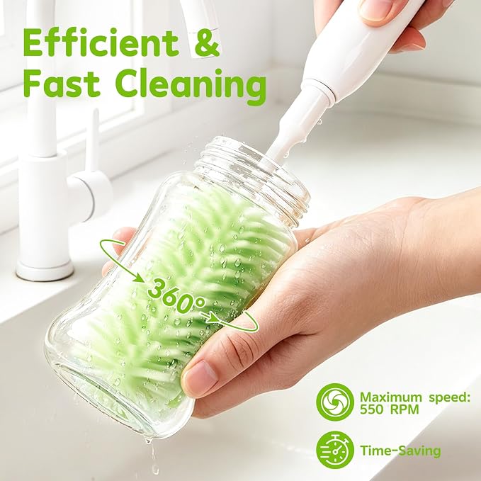 Electric Bottle Brush Cleaner,Portable Electric Baby Bottle Brush Cleaner with Storage Box,Long Battery Life,IPX7 Waterproof,Rechargeable Baby Bottle Cleaning kit for Home & On-The-Go(Avocado Green)
