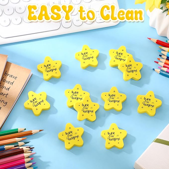 Spakon 50 Sets Inspirational Star Erasers for Kids 1.57" Cute Star Shaped Erasers Bulk Fun Motivational Gifts for Students Classroom Back to School Rewards School Prizes Party Favors