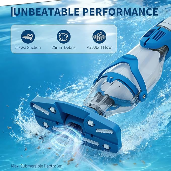 GarveeLife Rechargeable Wireless Pool Suction Cleaner - Dual-Speed, 19.8GPM Suction, Telescopic Pole, Dual-Filter System - Ideal for Above Ground & In-Ground Pools, Spas, Hot Tubs - Efficient Debris | Cordless
