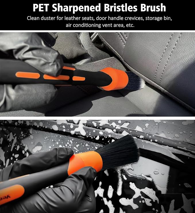 YeewayVeh Car Detailing Brush Set, 5Pcs Car Detailing Brushes with 2 Elbow, 2pcs Boars Hair, 1pc Ultra Soft Detail Brush for Dashboard Air vent Leather Seat, 2pcs Detailing Brush for Interior Exterior