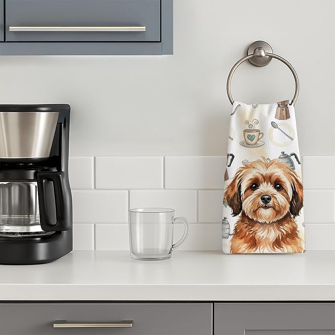 Caroline's Treasures Sable Havanese Coffee Bar Kitchen Towel Velour Plush Front and Cotton Loop Back Machine Washable