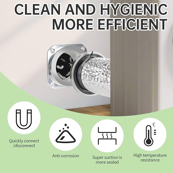 DVC-180 Magnetic Dryer Vent Coupling Connector Kit Easy to Clean Dryer Vent Hose Quick Connector Including a 3.3ft 4" Duct & 2 Clamps