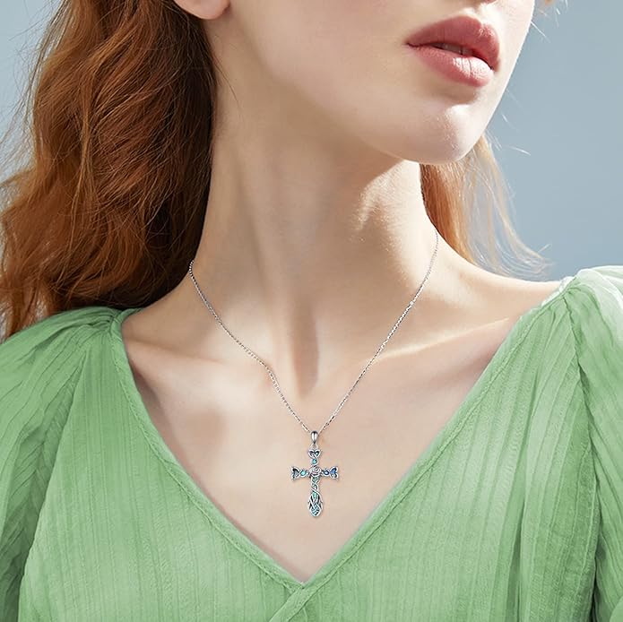 ONEFINITY Religious Cross Pendant Necklace Sterling Silver Origami Cross Pendant Gifts for Women Men Jewelry