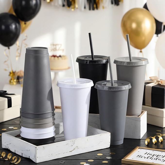 Honeydak 30 Pack Tumbler with Straw and Lid Bulk Cups for Gifts Water Bottle Iced Coffee Travel Mug Cup Reusable Plastic Tumblers for Party Birthdays 24-27 oz (Gradient Color)