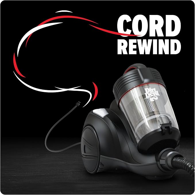 Dirt Devil Bagless Canister Vacuum Cleaner with Cord Rewind for Carpet and Hard Floors, Lightweight, Powerful Suction with Versatile Tools, Corded Canister Vacuum Cleaners for Home Use