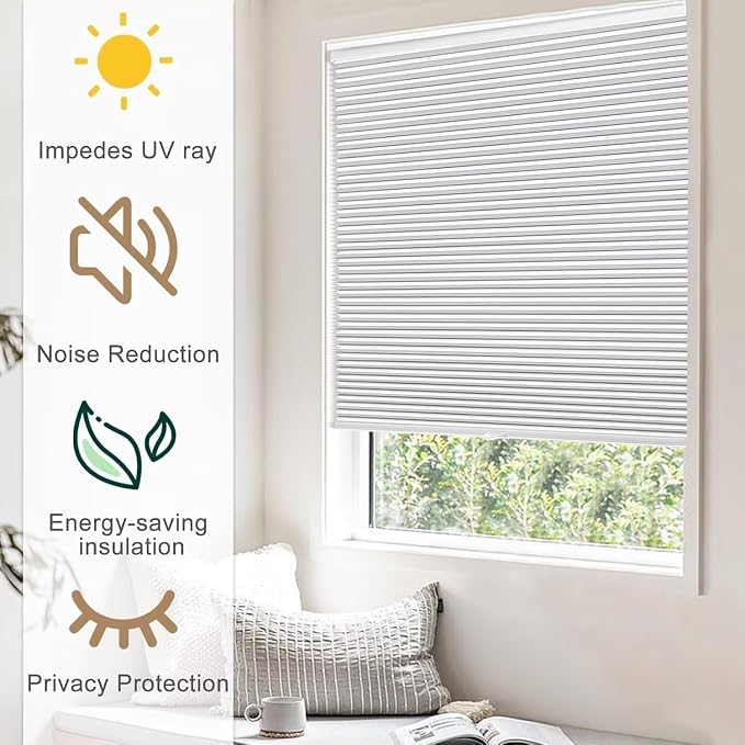 MYshade Cordless Blackout Cellular Shades, 1.5" Honeycomb Window Blinds for Bedroom & Nursery, Thermal Insulated, Noise Reducing, Privacy Shades, Inside or Outside Mount (28" W x 64" H, White)