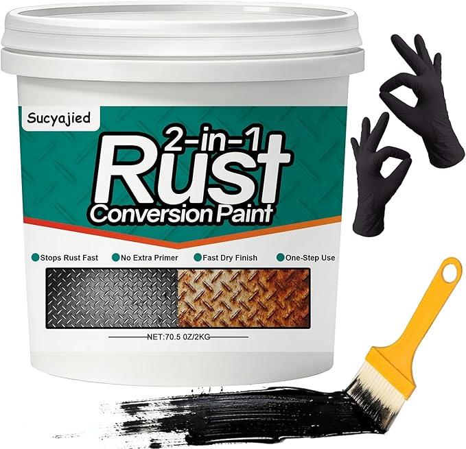 2-In-1 Rust Converter & Metal Primer, 70.5 Oz Rust Remover Paint for Metal,Rust Conversion Paint, Anti-Rust Inhibitor Hardener, for Rusty Metal/Trailer/Chassis/Frame(Black)