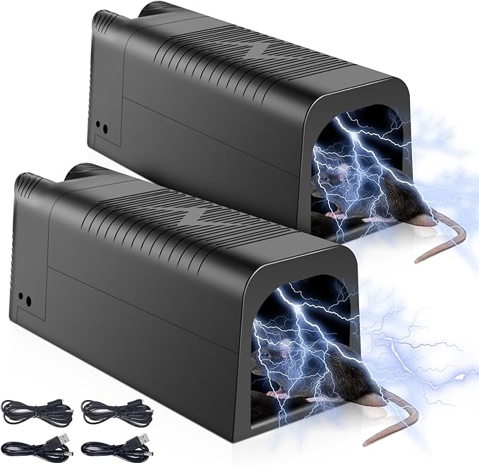 2 Pack Upgraded Electric Mouse Trap Zapper, Effective Electric Rat Trap for Indoor Use, Powerful Voltage Instantly Kills Mice Rats, No Touch and Reusable Rodent Control for Apartment Garage
