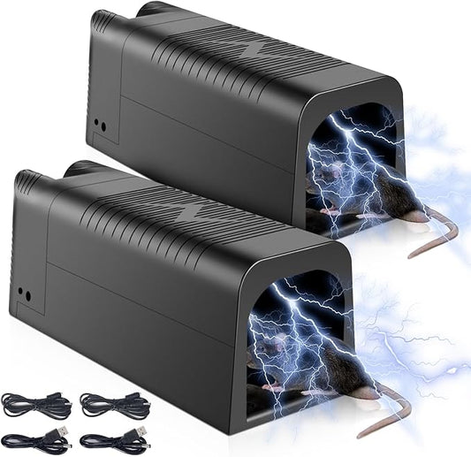 2 Pack Upgraded Electric Mouse Trap Zapper, Effective Electric Rat Trap for Indoor Use, Powerful Voltage Instantly Kills Mice Rats, No Touch and Reusable Rodent Control for Apartment Garage