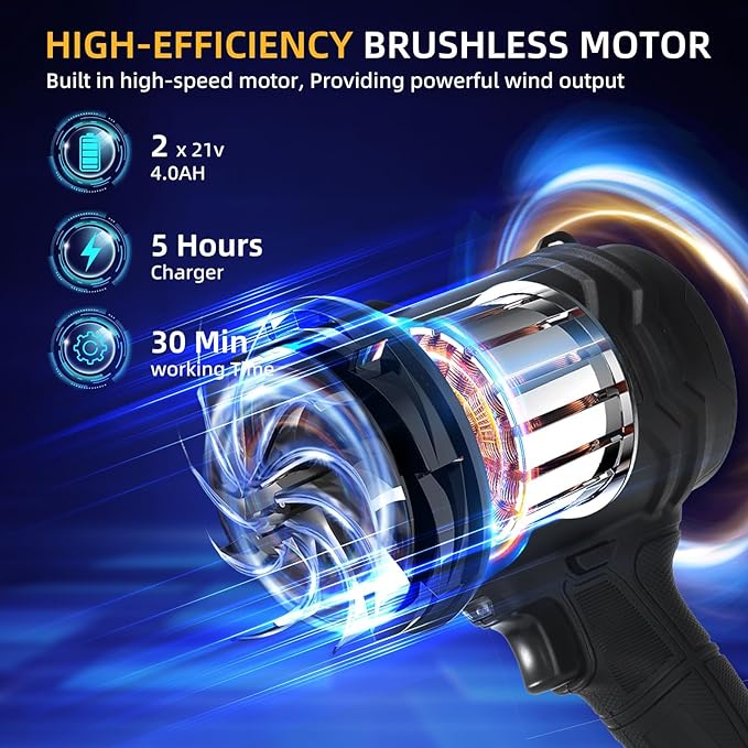 Leaf Blower Cordless, Snow Blower Cordless with Battery and Charger, Car Dryer Air Blower, Handheld Leafs Blower Dryer Air Blowers for Patio Cleaning, Black
