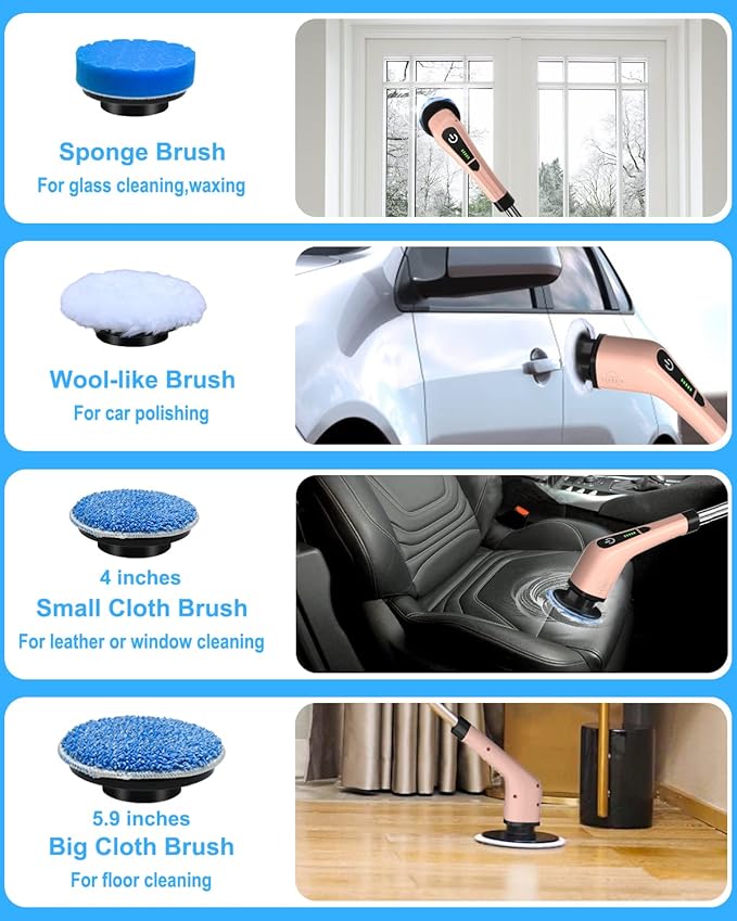 Leebein ANS-8050 Electric Spin Scrubber + Extra 7PCS Replacement Brush Heads