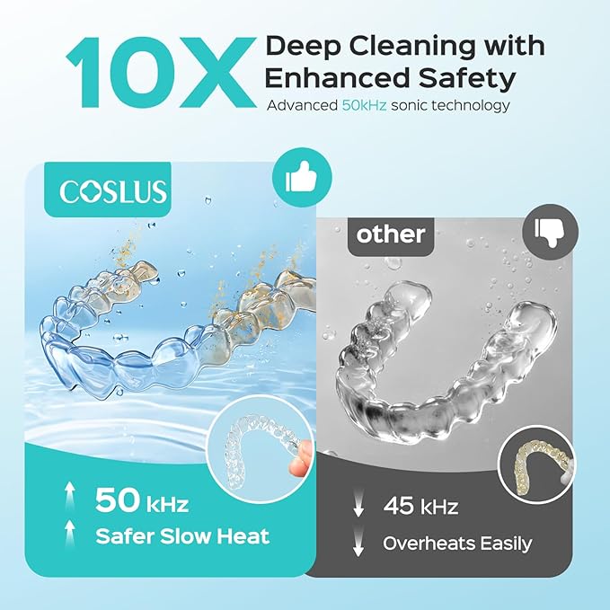 COSLUS C50 Sonic Retainer Cleaner Machine: Cordless Professional Dental Cleaning Pod for Retainer, Aligner, Night Guard Deep Cleaning - Rechargeable Mini Travel Design, Quiet for Home Use with Timer