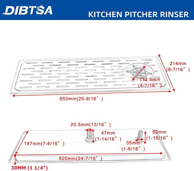 DIBTSA Pitcher Rinser,Stainless Steel Commercial Glass Washers, Countertop Bar Glass Rinser Sink, Extra Large Silver 25.59 x 8.43 x 1.18 inches