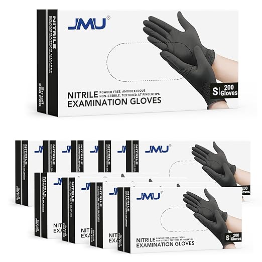 JMU Black Nitrile Disposable Exam Gloves Small | 3.5 Mil, Latex Free, Powder Free | 2000 Count Bulk Case | for Medical, Food Prep, Cleaning