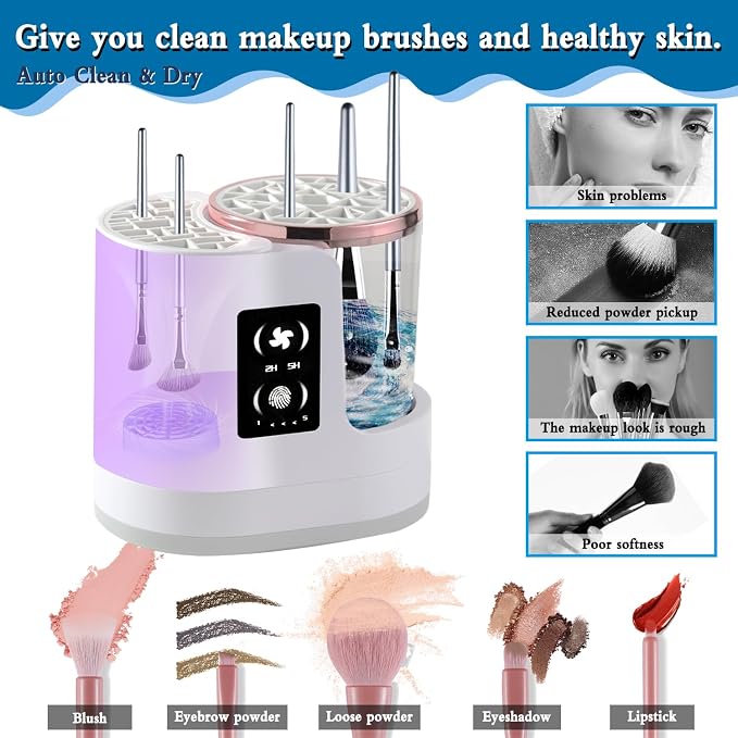3 in 1 Makeup Brush Washer Electric Makeup Brush Cleaner Machine & Dryer & Holder Combined, Portable USB Deep Cleaning for All Size Beauty Makeup Brush Set and Sponges Efficient Wash & Dry