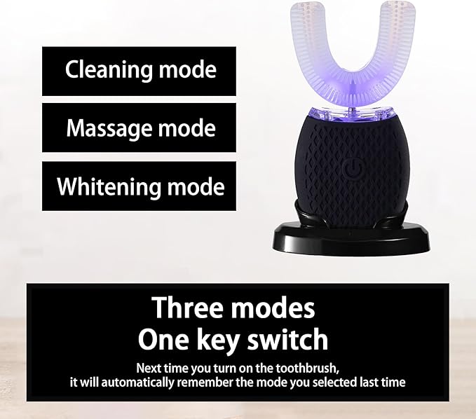 Ultrasonic Toothbrush for Adults Automatic Toothbrush with Soft Bristles Rechargeable Portable 30'' Automatic Timer Wireless Charging Washable for Travel & Home Use (Black)