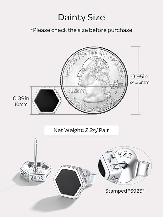 ChicSilver 925 Sterling Silver Viking Rune Natural Black Onyx Stud Earrings For Women Men