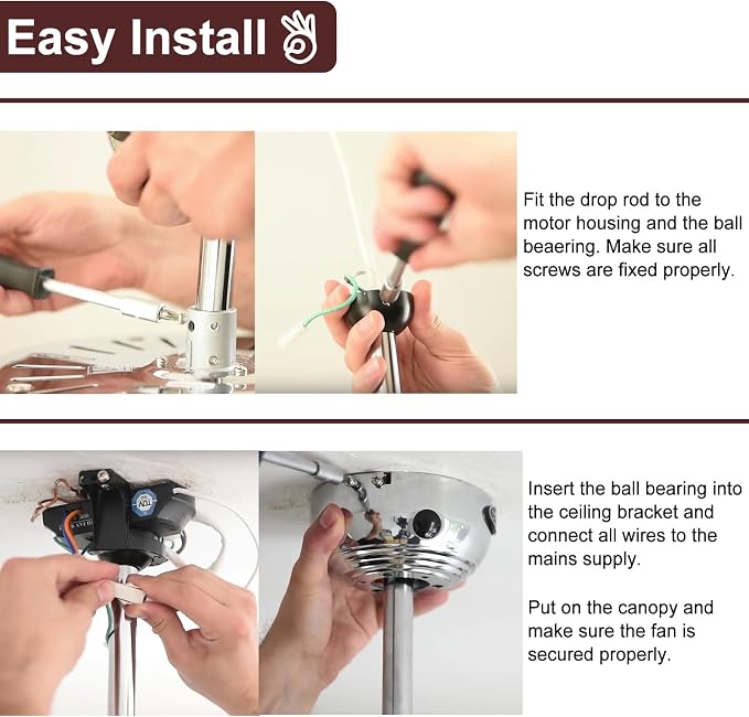 36 Inch Ceiling Fan Downrod, 1" Diameter White Ceiling Fan Extension Rod (No Threads),Universal Down Rods for Ceiling Fans,Easy Installation
