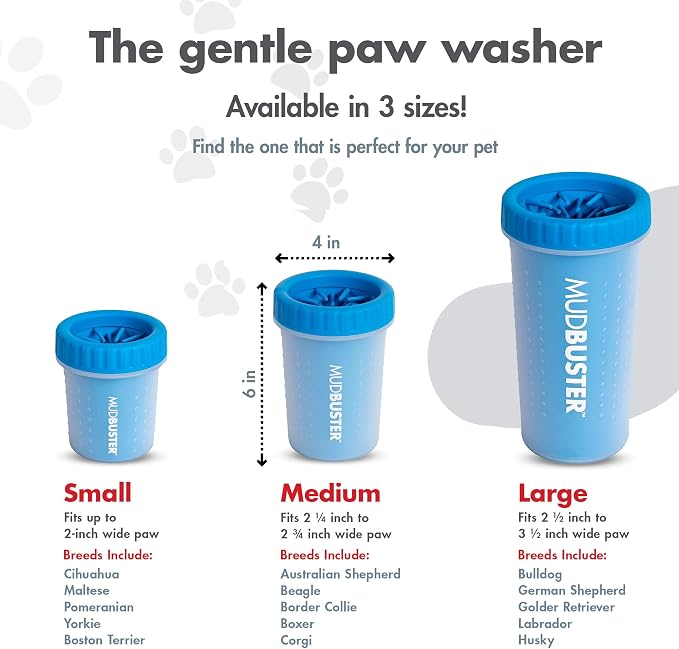 Dexas MudBuster Medium Dog Paw Cleaner, Pro Blue, Fits 1.5"-2.5" Wide Paws, Gentle Silicone Bristles for Quick, Easy Cleaning