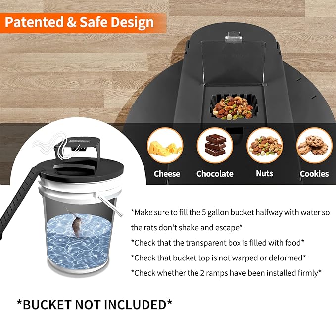 Mouse Traps Indoor for Home, 4 Pack Mouse Trap Bucket Lid with Upgraded Clear Box, 2 Ramps & Auto Reset, Efficient Humane Rat Trap for Indoor & Outdoor Use, Compatible with 5-Gallon Buckets