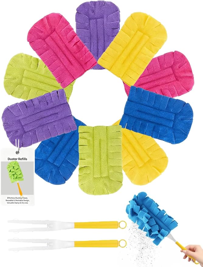 Duster Refills Damp Reusable Microfiber Pads Bendable Chenille Replacement Heads Dust with Removable Washable Cloth Covers with Extended Handle Fleece for Cleaning Dry Heavy Duty