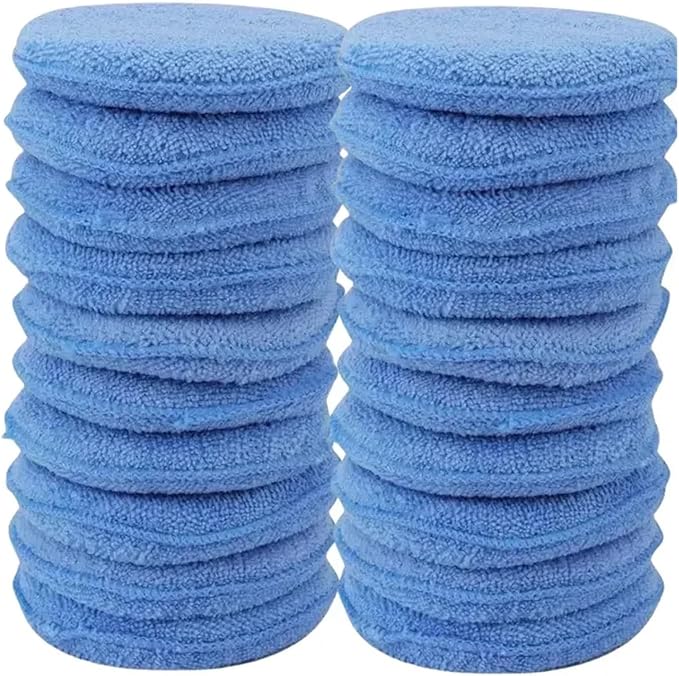 Compatible for 10/20pcs Car Detailing Applicator Pads Care Waxing Polish Sponge Soft Microfiber Round Pocket(Blue 20pcs)