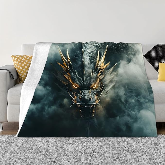 Tijuboni Chinese Dragon Throw Blanket Black Dragon Gifts for Men Women Girls Boys Kids Adults Soft Flannel Fleece Blanket for Couch Sofa Bed Home Decor 50"x60"