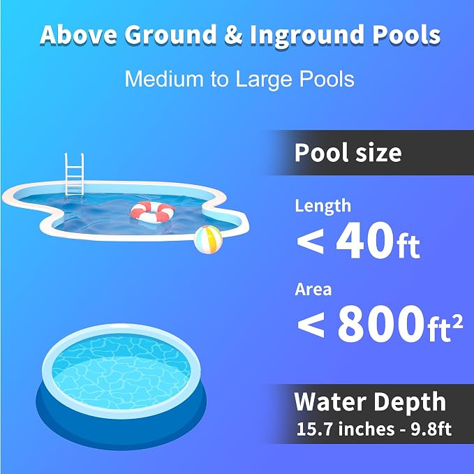 Cordless Pool Vacuum Cleaner, 24 GPM Powerful Suction Handheld Pool Cleaner with 75-Min Runtime, 20L Total Capacity (Two 10L Filter Bags) for Inground & Above Ground Pools, Hot Tubs