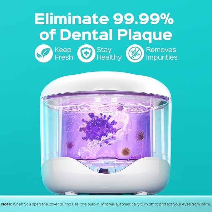 COSLUS C60 Ultrasonic Retainer Cleaner Machine: 45kHz Professional Dental Cleaning Pod for Denture, Mouth Guard, Aligner & Jewelry Deep Cleaning - Removable Tank, Upgraded Durable for Home Use, White