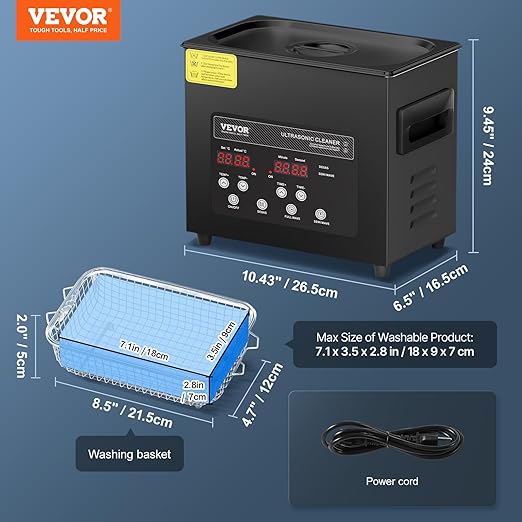 VEVOR 3L Ultra Sonic Cleaner, 120W Digital Ultrasonic Cleaning Machine with Gentle Mode & Upgraded Degassing, 40kHz Ultrasound Cleaner Machine with Heater & Timer for Jewelry, Glasses, Tools Retainer
