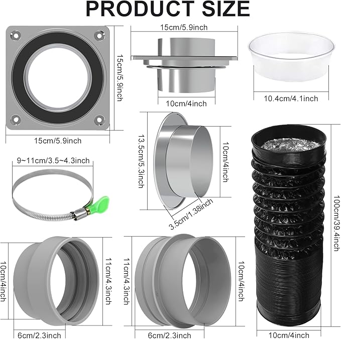 Magnetic Dryer Vent Connector Kit, DV180 Airtight Seal Magnetic Dryer Vent Coupling, Easy to Clean Dryer Vent Hose Quick Connector Including a 3.28ft 4" Duct & 2 Clamps