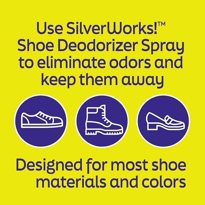 SilverWorks! Shoe Deodorizer Spray For Smelly Shoes, Shoe Odor Elimination Spray, Boot, Sneaker, Foot Sweat Smell Eliminator, Stinky Shoes Odor Eliminator, Shoe Freshener, 16.9oz, Pack of 2