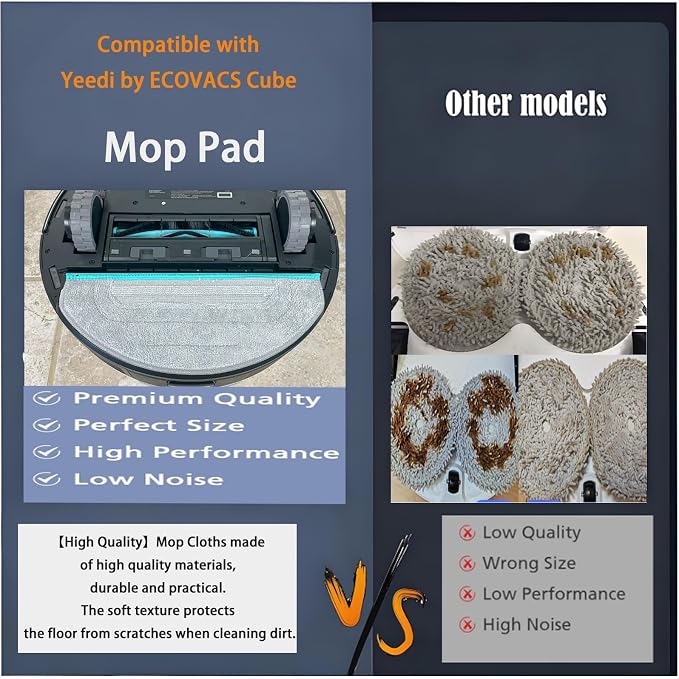 Replacement Mop Pads for Yeedi by ECOVACS Cube Robot Vacuum: 9Pack | Washable and Reusable Soft Mopping Pad, Parts, Accessories