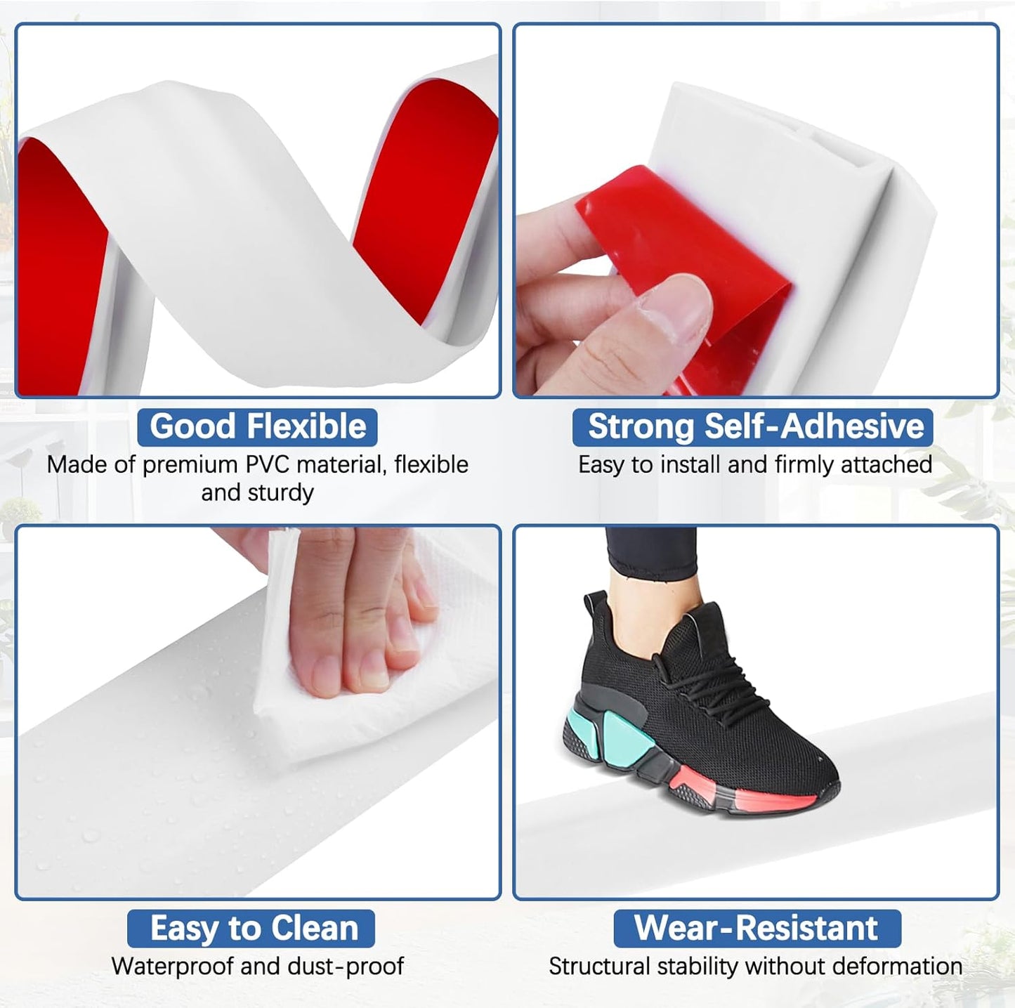 Vinyl Door Threshold Flooring Transition Strip Self Adhesive Carpet Edging Strip for Laminate Doorway Edge Threshold from 1/5" to 2/5" (White, 10 Ft)