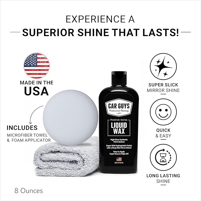 CAR GUYS Car Detailing Kit | Liquid Wax 8 Oz & Tire Shine 18 Oz