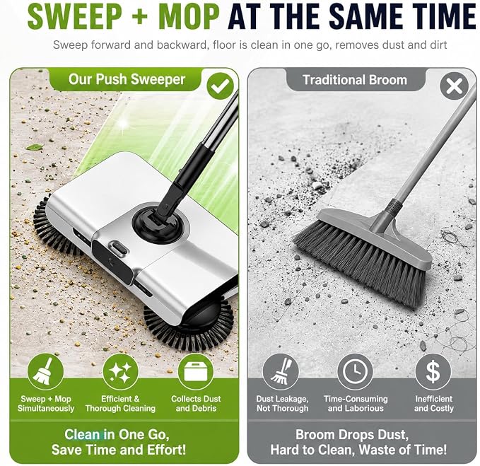 Hand Push Floor Sweeper and Dustpan Set, Magic Broom for Home Floor Cleaning, Easy-to-Use Upright Mop and Sweeping Tool