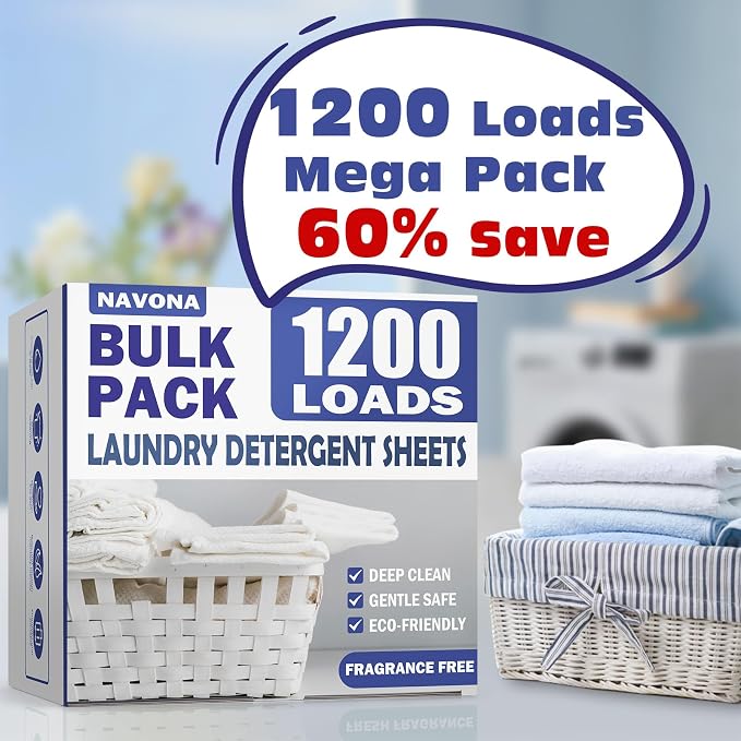 1200 Loads Laundry Detergent Sheets, Eco-friendly Laundry Sheets, Powerful Cleaning, Suitable for Homes, Dorms, and Apartments - [Fragrance-Free]