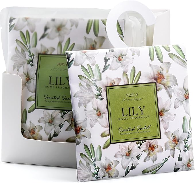 12 Pack Lily Scented Sachets, Long-Lasting Fresh Scent, Air Freshener for Closet & Drawers, Hanging Deodorizer for Home