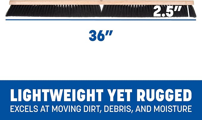 SPARTA Flo-Pac Floor Sweep with Natural Tampico Bristles, Heavy Duty Broom Head for Indoor and Outdoor Use on Rough Surfaces, 36" Long, Black