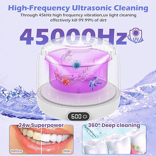 Upgraded Ultrasonic Retainer Cleaner Machine,45kHz Professional Dental Cleaning Pod with Digital Timer & 200ML Capacity,Deep Cleaning for Denture,Night Guard,Aligner,Toothbrush,Jewelry and More(White)