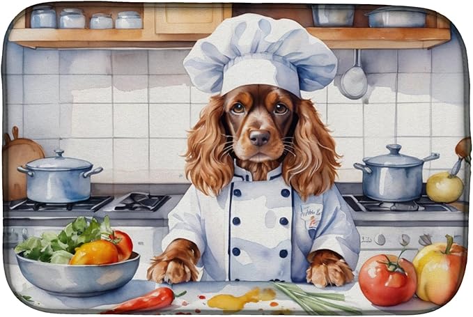Caroline's Treasures DAC6244DDM English Cocker Spaniel The Chef Dish Drying Mat Absorbent Dish Drying Mat Pad for Kitchen Counter Dish Drainer Mat for Countertop, 14 x 21", Multicolor